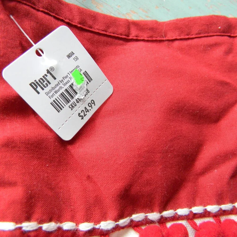NWT PIER 1 EMBROIDERED CHRISTMAS TREES POM POM STOCKING
